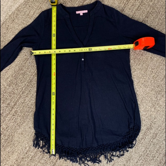 🔵 Calypso St. Barth 100% cotton tunic top Navy Blue, fringe hem S/M - Picture 12 of 12